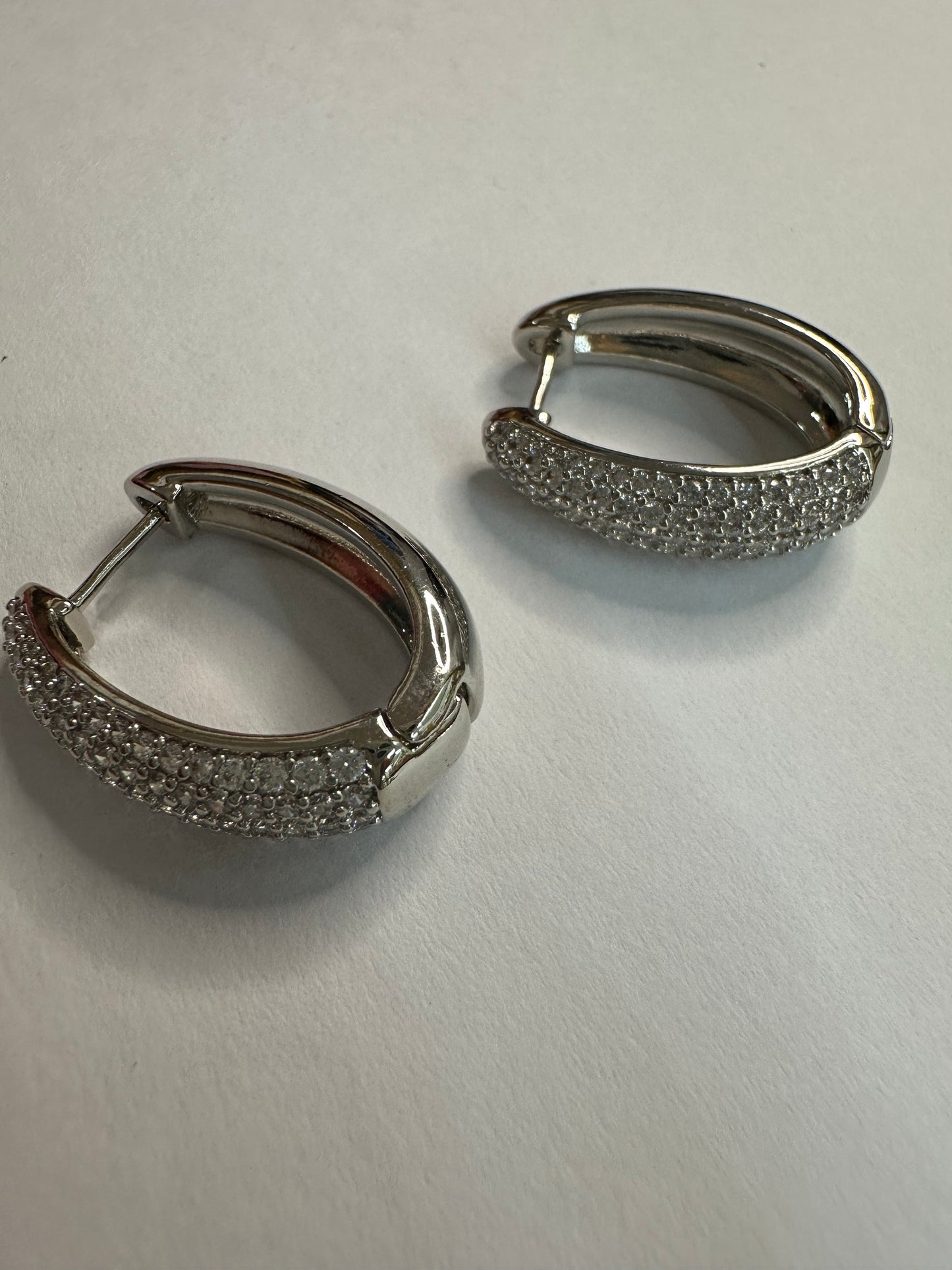 Silver Oval Zircon Hoops