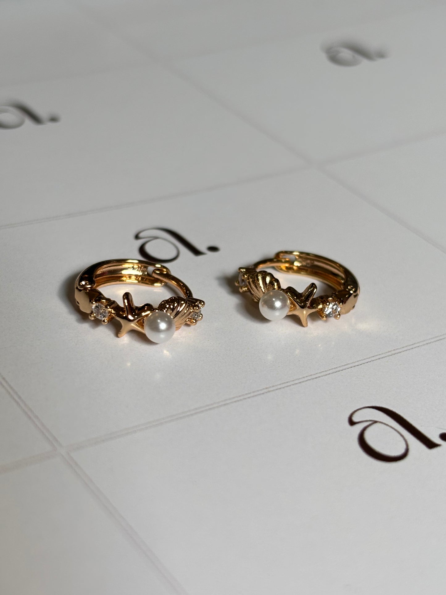Starfish Pearl Thin Hoops