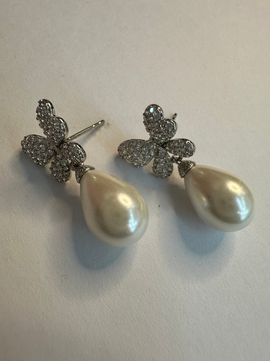 Silver Butterfly Pearl Studs