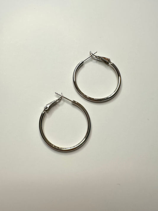 Thin Silver Hoops