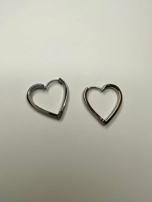 Silver Heart Hoops