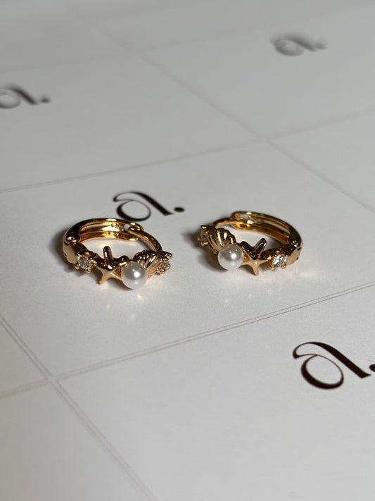 Starfish Pearl Thin Hoops