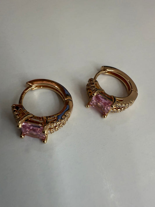 Pink Zircon Small Hoops